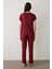 Bordo Freya Bisiklet Yaka Kısa Kol Pijama Takımı 7