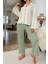 Yeşil Uzun Kollu V Yaka Fırfır Detaylı Pijama Takımı 3
