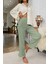 Yeşil Uzun Kollu V Yaka Fırfır Detaylı Pijama Takımı 2