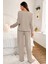Bej Fiyonk Detaylı Pamuklu Uzun Kollu Pijama Takımı 5