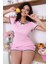 Jacquard Pembe Dantel Detaylı Şortlu Pijama Takımı 3