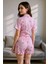 Pembe Çiçek Desenli Düğmeli Yazlık Pijama Takımı 4
