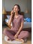 Gül Kurusu Pamuklu V Yaka Kısa Kollu Pijama Takımı 1