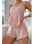 Toz Pembe Süs Düğmeli Fırfırlı Şortlu Pijama Takımı 3