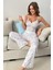 Ekru Ip Askılı Süs Düğmeli Yazlık Pijama Takımı 2