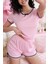 Jacquard Pembe Dantel Detaylı Şortlu Pijama Takımı 6