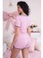 Jacquard Pembe Dantel Detaylı Şortlu Pijama Takımı 7