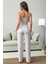 Ekru Ip Askılı Süs Düğmeli Yazlık Pijama Takımı 5