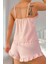 Toz Pembe Süs Düğmeli Fırfırlı Şortlu Pijama Takımı 5