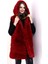 Kadın Kapşonlu Peluş Kürk Yelek Premium Kalite, Tam Astarlı, Uzun Model - Kırmızı 1
