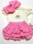 Popüler Kız Bebek Pembe Fırfır Şortlu Etek, Kolsuz Bluz, Diz Altı Çorap ve Fiyonklu Saç Bandı Takımı 2