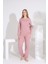 %100 Pamuk Petek Örgü Kumaş Uzun Kol Manşetli Cepli Kadın Pijama Takımı 98520 1