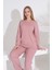 %100 Pamuk Petek Örgü Kumaş Uzun Kol Manşetli Cepli Kadın Pijama Takımı 98520 4