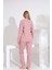 %100 Pamuk Petek Örgü Kumaş Uzun Kol Manşetli Cepli Kadın Pijama Takımı 98520 5