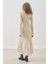 Kloş Etekli Lastik Örgü Elbise Bej 6