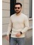 Erkek Bisiklet Yuvarlak Yaka Triko Kazak Pamuklu Kalın Fitilli Dokuma, Regular Fit Uzun Kollu Kışlık Model - Bej 1