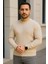 Erkek Bisiklet Yuvarlak Yaka Triko Kazak Pamuklu Kalın Fitilli Dokuma, Regular Fit Uzun Kollu Kışlık Model - Bej 3