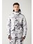 Erkek Beyaz-Gri Kapüşon Desenli Su İtici Kumaşlı Kayak Mont A32Y6095 10