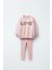 Kız Çocuk Pamuklu Pembe Love Nakışlı Sweatshirt ve Kalpli Tayt Takım – 2'li Rahat Günlük Set 1