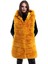 Kadın Kapşonlu Peluş Kürk Yelek Premium Kalite, Tam Astarlı, Uzun Model - Sarı 4