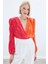 Kadın Bodysuit Kruvaze Yaka Uzun Kol Günlük Kullanım İçin Oranj-Fuşya 12