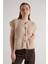 Kadın Vizon Saç Örgü Düğme Detaylı Triko Yelek 5584 4
