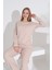 %100 Pamuk Petek Örgü Kumaş Uzun Kol Manşetli Cepli Kadın Pijama Takımı 98520 4