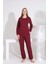 %100 Pamuk Petek Örgü Kumaş Uzun Kol Manşetli Cepli Kadın Pijama Takımı 98520 1