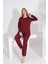 %100 Pamuk Petek Örgü Kumaş Uzun Kol Manşetli Cepli Kadın Pijama Takımı 98520 2