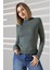 Uzun Kol Dik Yaka Basic Kadın Body T-Shirt 21950 Haki 1