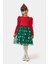 Yeşil Eteği Çam Ağaçlı Kız Çocuk Elbise - Nomi 1