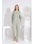 %100 Pamuk Petek Örgü Kumaş Uzun Kol Manşetli Cepli Kadın Pijama Takımı 98520 2