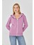 Kadın Tam Fermuarlı Kapüşonlu Pamuklu Eşofman Üstü Lila 9508-L 2