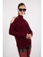 Kadın Bordo Zincir Detaylı Omuz Dekolteli Yarım Balıkçı Yaka Simli Triko Kazak 2