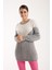 Kadın Gri Simli Sakal Iplik Renk Bloklu Bisiklet Yaka Triko Kazak 3