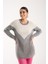 Kadın Gri Simli Sakal Iplik Renk Bloklu Bisiklet Yaka Triko Kazak 4