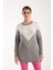 Kadın Gri Simli Sakal Iplik Renk Bloklu Bisiklet Yaka Triko Kazak 5