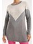 Kadın Gri Simli Sakal Iplik Renk Bloklu Bisiklet Yaka Triko Kazak 6