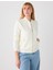 Ekru Kabartma Desenli Fermuarlı Örme Ceket 4