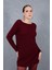 Kadın Bordo Reglan Kollu Kayık Yaka Simli Triko Kazak 2