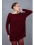 Kadın Bordo Reglan Kollu Kayık Yaka Simli Triko Kazak 3