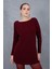 Kadın Bordo Reglan Kollu Kayık Yaka Simli Triko Kazak 5