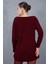 Kadın Bordo Reglan Kollu Kayık Yaka Simli Triko Kazak 6
