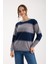 Kadın Gri-Laci Iki Renkli Çapraz Kontrast Dikiş Detaylı Şönil Kadife Triko Bluz 1