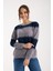 Kadın Gri-Laci Iki Renkli Çapraz Kontrast Dikiş Detaylı Şönil Kadife Triko Bluz 2
