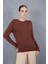 Kadın Kahve Çıtçıtlı Kollu Bisiklet Yaka Triko Bluz 2