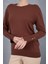 Kadın Kahve Çıtçıtlı Kollu Bisiklet Yaka Triko Bluz 4