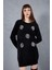 Kadın Siyah Sakal Iplik Boncuk Nakışlı Bisiklet Yaka Triko Kazak 5