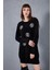 Kadın Siyah Sakal Iplik Boncuk Nakışlı Bisiklet Yaka Triko Kazak 6