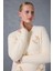 Kadın Ekru Sakal Iplik Boncuk Nakışlı Bisiklet Yaka Triko Kazak 7